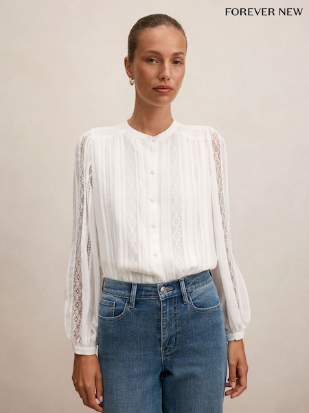 White - Forever New Alexis Lace Trim Blouse