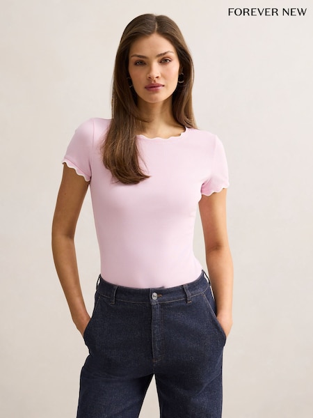 Pink - Forever New Rebecca Scallop Trim T-shirt