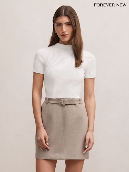 Natural - Forever New Maya Woven Mixed Mini Dress