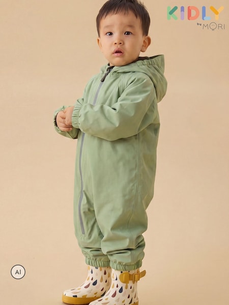 Green - Kidly By Mori Supersoft Fleece Lined Puddlesuit