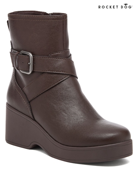 Brown - Rocket Dog Jimmy Bangor Pu Wedge Ankle Boots