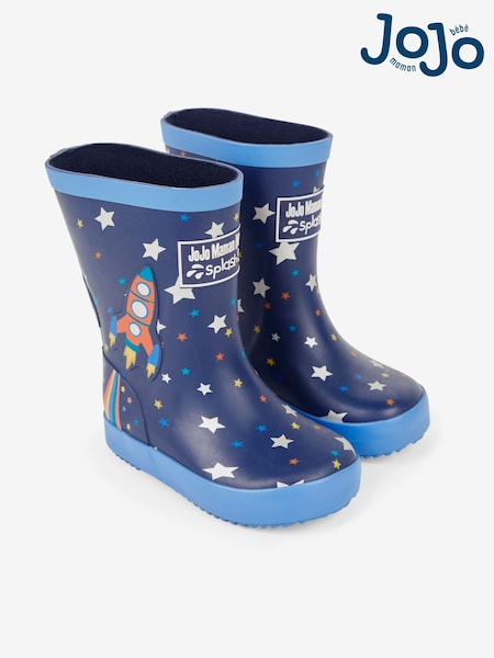 JoJo Maman Bébé Navy Blue Rocket Printed Lined Wellies (692987) | £22.50 - £24.50