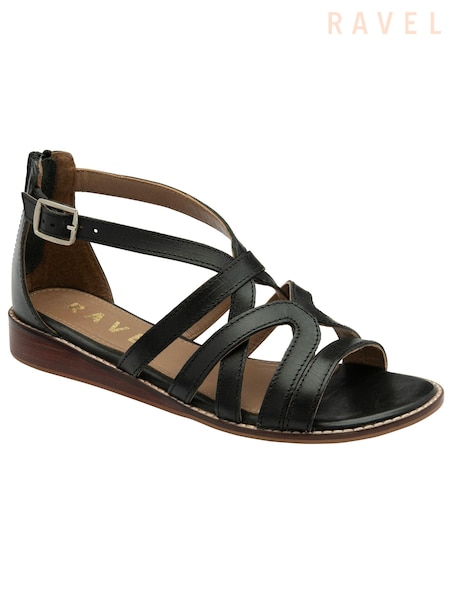 Ravel Black Leather Open Toe Cross Strap Sandals (693369) | £65