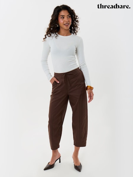 Brown - Threadbare Curved Seam Barrel Leg Trousers