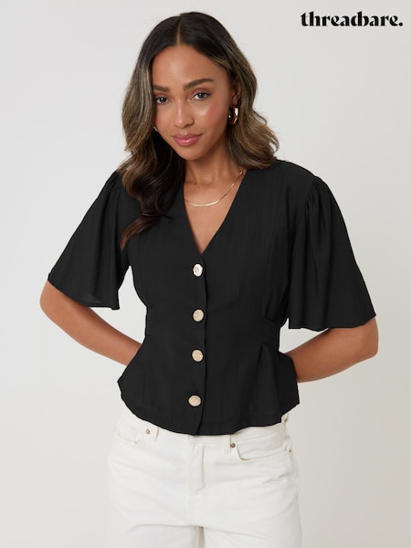 Black - Threadbare Flutter Sleeves Top