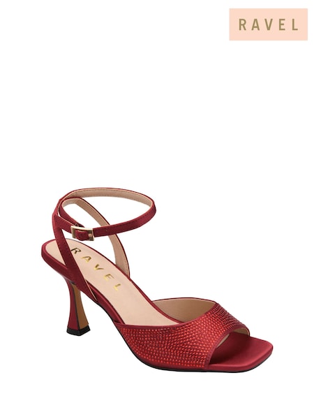 Red - Ravel Satin & Diamante Heeled Sandals