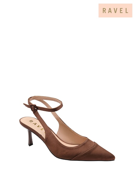 Brown - Ravel Satin Slingback Court Shoes