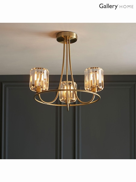 Gallery Home Antique Brass Hove 3 Bulb Ceiling Light (694854) | £124