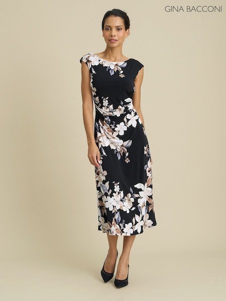 Black - Gina Bacconi Salome Floral Midi Dress