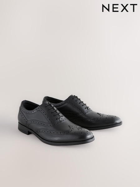Black Standard Fit Leather Oxford Brogue Shoes (695185) | £40