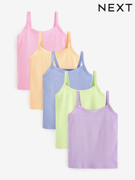 Multi Pastel Pastel Rib Cami Vest 5 Pack (2-16yrs) (695712) | £15 - £21