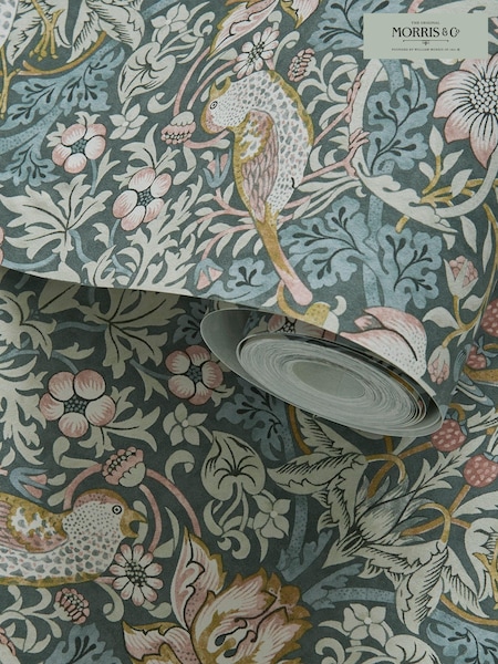 Clarke & Clarke William Morris Designs Slate Blush Strawberry Thief 10.05M Wallpaper (695811) | £44