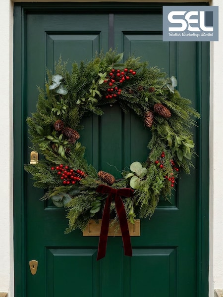Scottish Everlastings Ltd Christmas Oversized Wreath With Velvet Bow