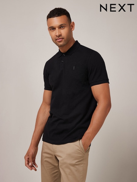 Black Regular Fit Short Sleeve Pique Polo Shirt (696355) | £18
