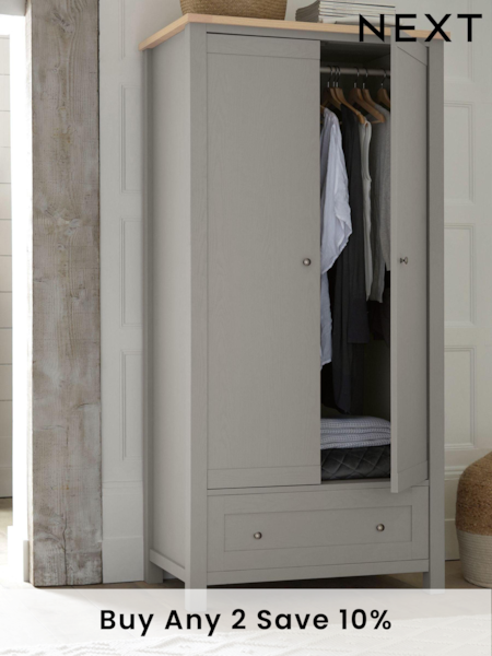 Dove Grey Malvern Paint Effect Double, 1 Drawer Wardrobe (696963) | £525