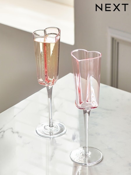 Pink Set of 2 Heart Champagne Flutes Glassware (697132) | £16