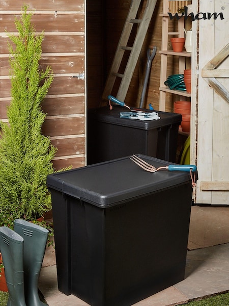 Wham Set of 2 Black Bam 92L Heavy Duty Plastic Recycled Boxes With Lid (698531) | £44