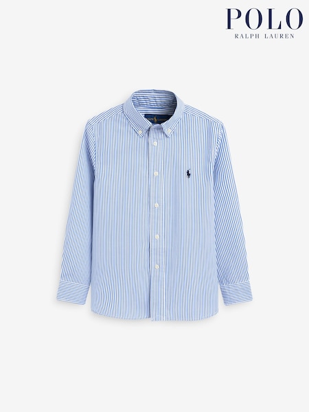 Polo Ralph Lauren White Boys Striped Poplin Logo White Shirt (698557) | £75 - £79