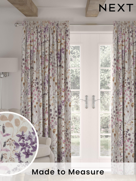 Mauve Purple Botanical Made to Measure 100% Cotton Curtains (698586) | £61