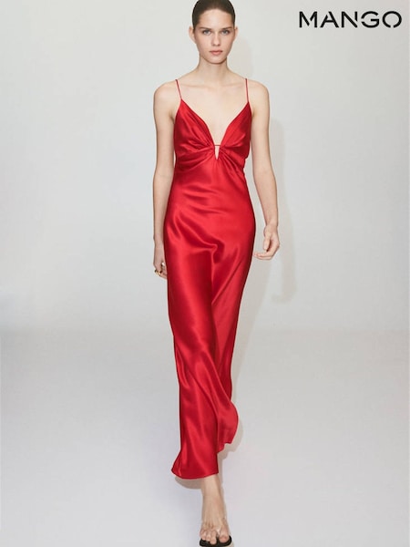 Red - Mango Silk Midi Dress