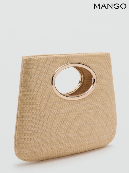 Cream - Mango Woven Clutch Bag