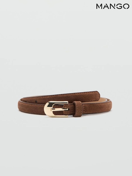 Brown - Mango Suede Belt With Gold Hardware