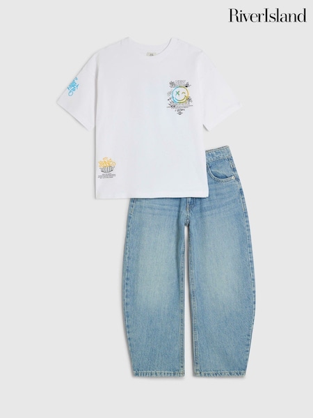 White - River Island Graffiti T-shirt & Jeans Set