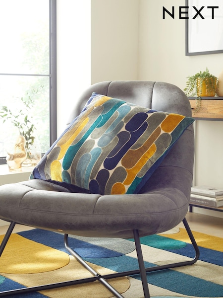 Navy Blue 59 x 59cm Retro Cut Velvet Cushion (699798) | £36
