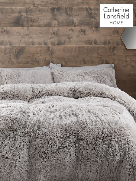 Catherine Lansfield Silver So Soft Cuddly Deep Pile Duvet Cover and Pillowcase Set (700237) | £30 - £55