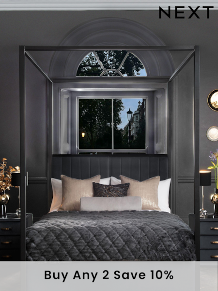 Black and Opulent Velvet Charcoal Langdon Metal 4 Poster Collection Luxe Bed Frame (700612) | £715 - £915
