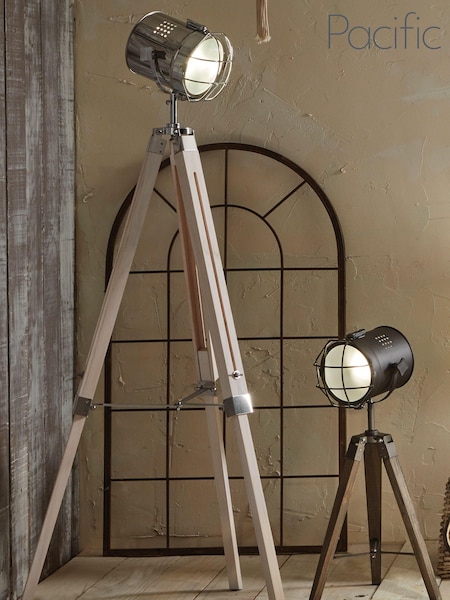 Pacific White Wash And Silver Metal Capstan Tripod Floor Lamp (700768) | £150