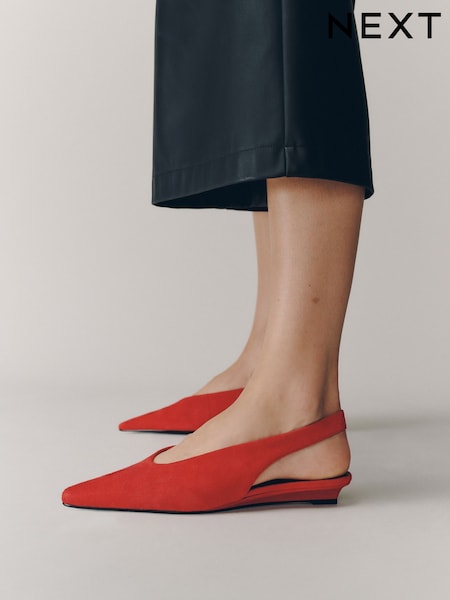 Red - Forever Comfort® Suede Leather Low Sling Back Wedges
