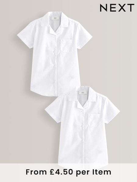 White 2 Pack Short Sleeve Revere Collar School Shirts (3-17yrs) (701959) | £9 - £16