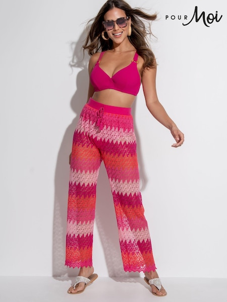 Pour Moi Red Colour Block Crochet Co-Ord Beach Trousers (702060) | £42