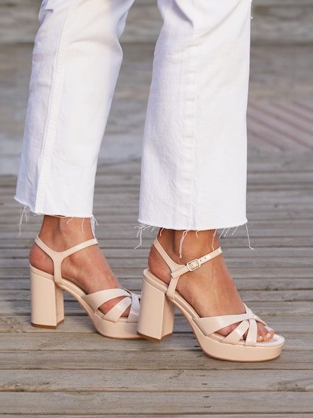 Linzi Nude Keliah Platform Cross-Over Strap Block Heeled Sandals (702196) | £42