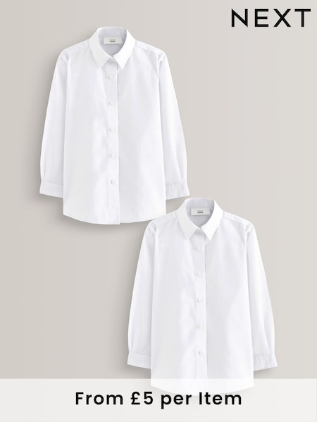 White Slim Fit 2 Pack Long Sleeve Formal School Shirts (3-18yrs) (702400) | £10 - £15