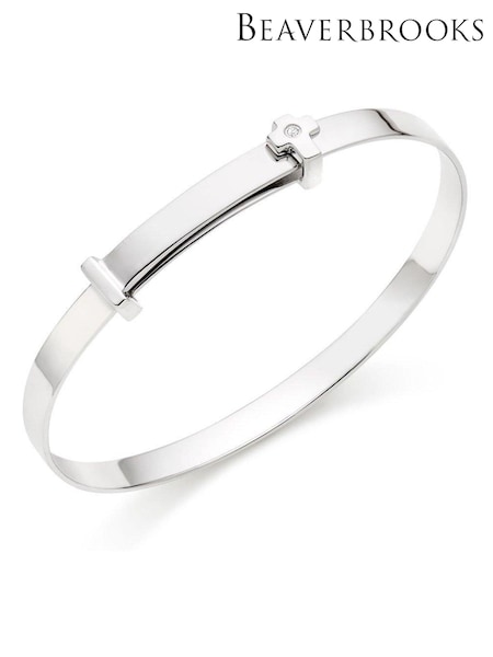 Beaverbrooks Children's Mini B Silver Diamond Cross Bangle (702419) | £125