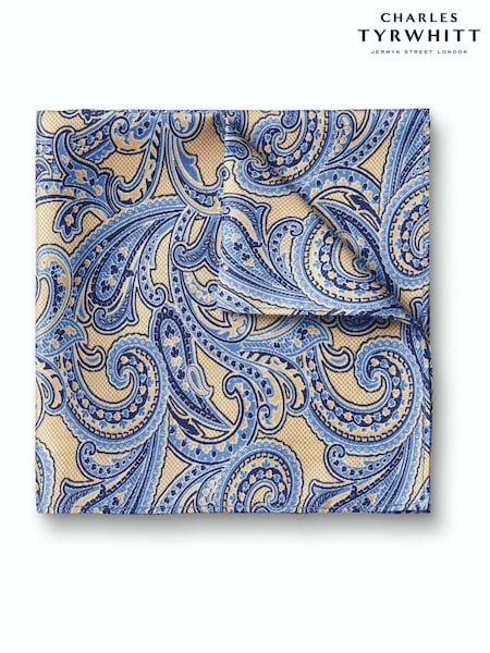 Blue/Natural - Regular Charles Tyrwhitt Paisley Silk Pocket Square Handkerchief