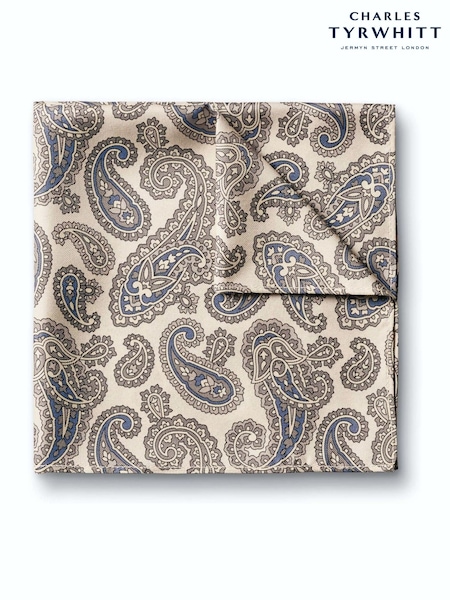Natural - Regular Charles Tyrwhitt Paisley Silk Pocket Square Handkerchief