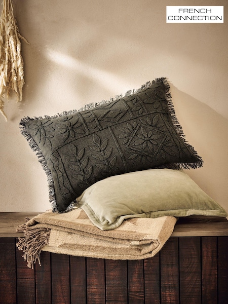 French Connection Khaki Elmwood Distressed Tufted Cushion (703378) | £28