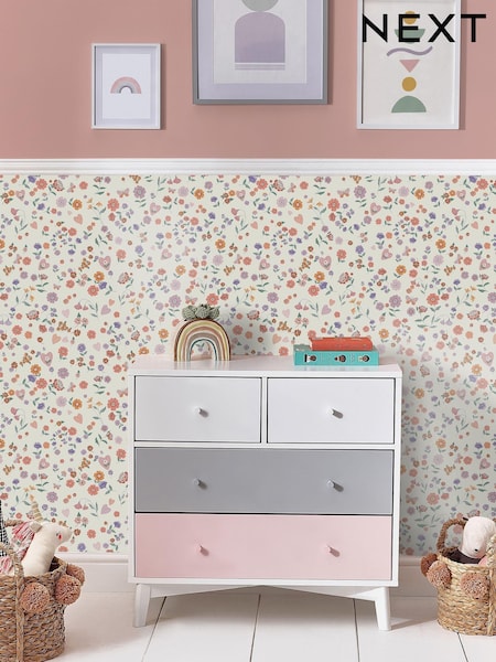 Lavender and Peach Woodland Ditsy 10M Wallpaper (703508) | £32