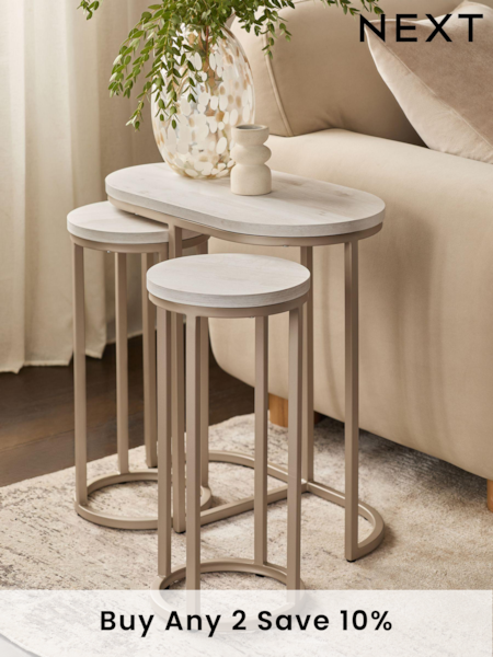 White Bronx Oak Effect Round Set of 3 Nest of Tables (704776) | £225