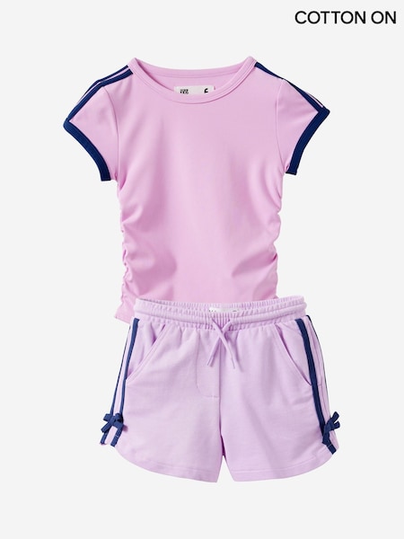 Purple - Cotton On Soft Stretch Gathered Short Sleeve Baby T-shirt & Kelcey Shorts Set