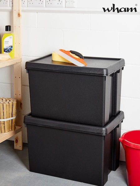 Wham Set of 2 Black Bam 62L Heavy Duty Plastic Recycled Boxes With Lid (706427) | £36