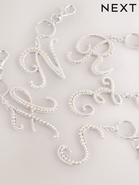 Silver Tone - Pearl Effect Initial Keyring