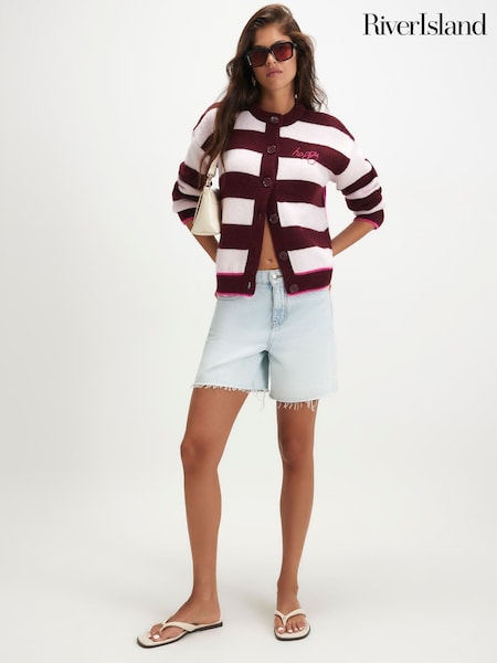 Red - River Island Knitted Stripe Happy Cardigan