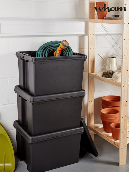 Wham Set of 3 Black Bam 45L Heavy Duty Plastic Boxes With Lid (706728) | £38