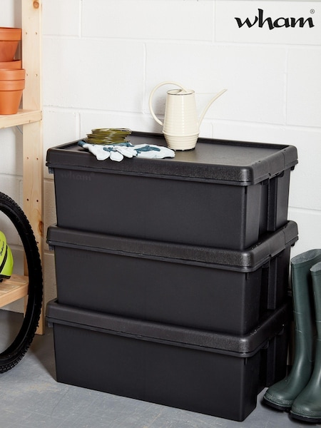 Wham Set of 3 Black Bam 36L Heavy Duty Plastic Boxes With Lid (707010) | £42