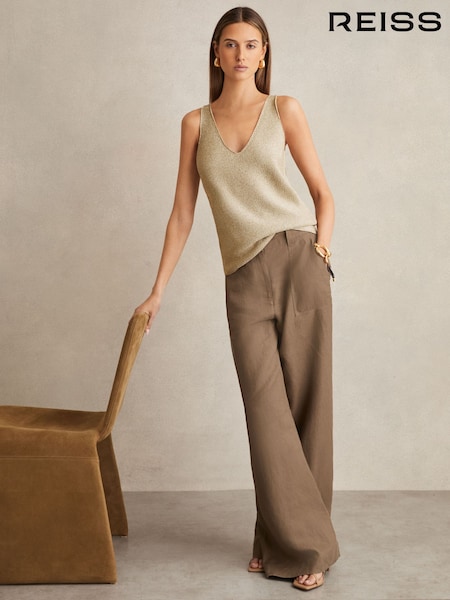 Reiss Gold Mika Metallic V-Neck Vest (707387) | £98
