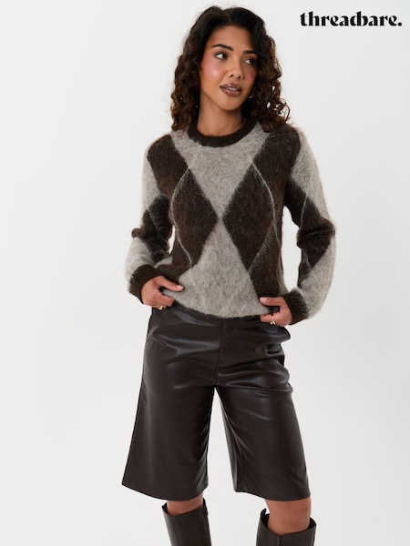 Brown - Threadbare Faux Leather Pleated Shorts